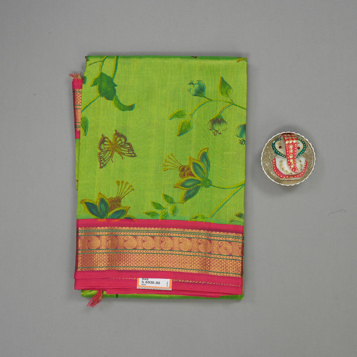 Hayagrivas Light Green Pure Silk Cotton Saree with Pink Border HBE184E1-2