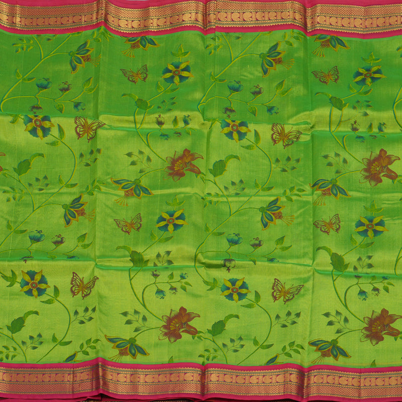 Hayagrivas Light Green Pure Silk Cotton Saree with Pink Border HBE184E1-2