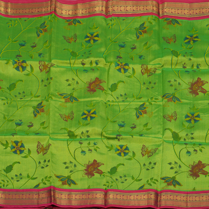 Hayagrivas Light Green Pure Silk Cotton Saree with Pink Border HBE184E1-2