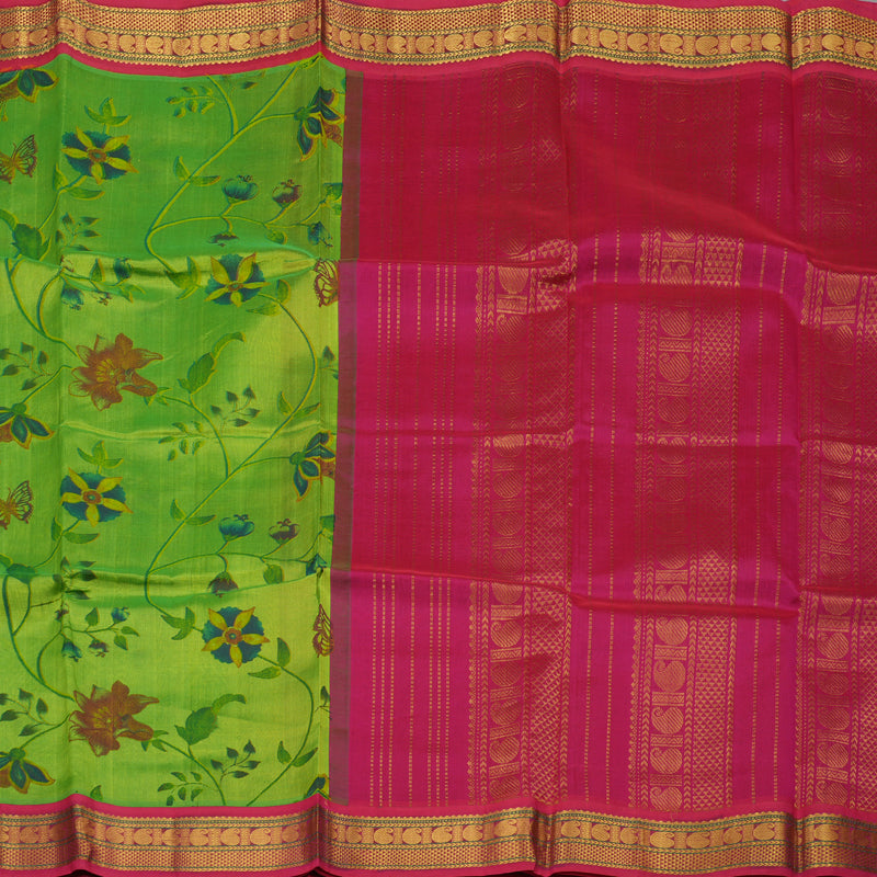 Hayagrivas Light Green Pure Silk Cotton Saree with Pink Border HBE184E1-2