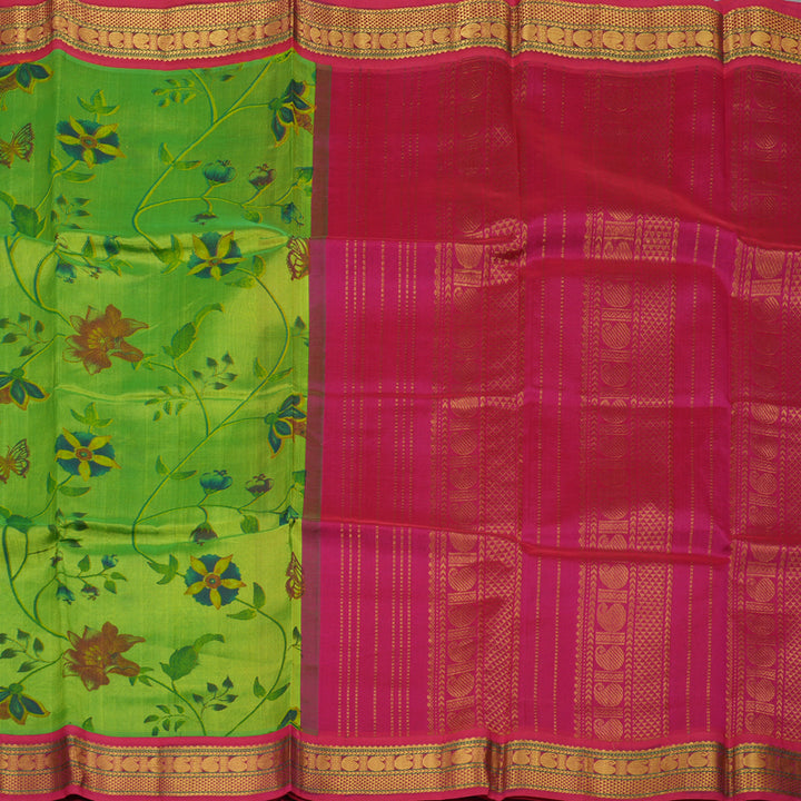 Hayagrivas Light Green Pure Silk Cotton Saree with Pink Border HBE184E1-2