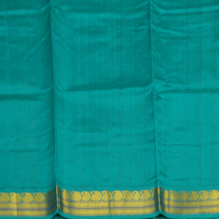 Hayagrivas Pure Printed Silk Cotton Saree in Lemon Yellow with Sea Green HBE184E1-3