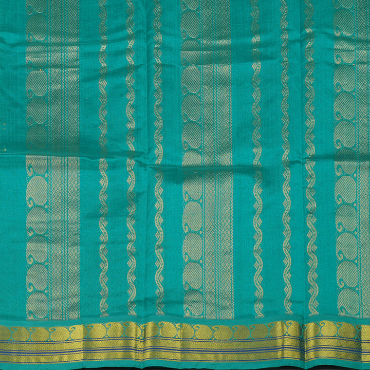 Hayagrivas Pure Printed Silk Cotton Saree in Lemon Yellow with Sea Green HBE184E1-3