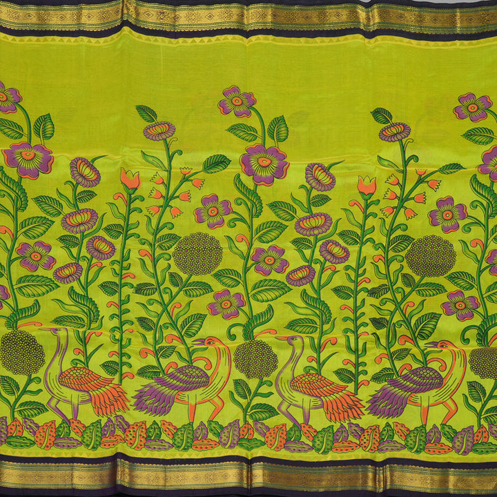 Hayagrivas Handloom Kanjivaram silk cotton saree in Lemon green with purple HBE184E1-4