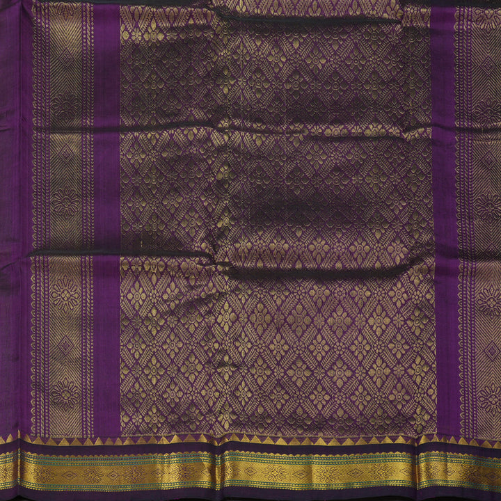 Hayagrivas Handloom Kanjivaram silk cotton saree in Lemon green with purple HBE184E1-4