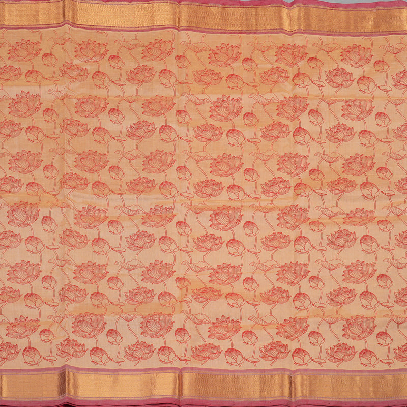 Hayagrivas Handloom Printed Silk Cotton Saree In Peach Orange with Red HBE233F1-3