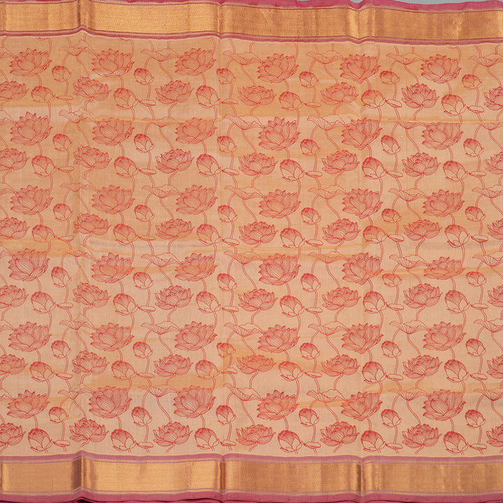 Hayagrivas Handloom Printed Silk Cotton Saree In Peach Orange with Red HBE233F1-3