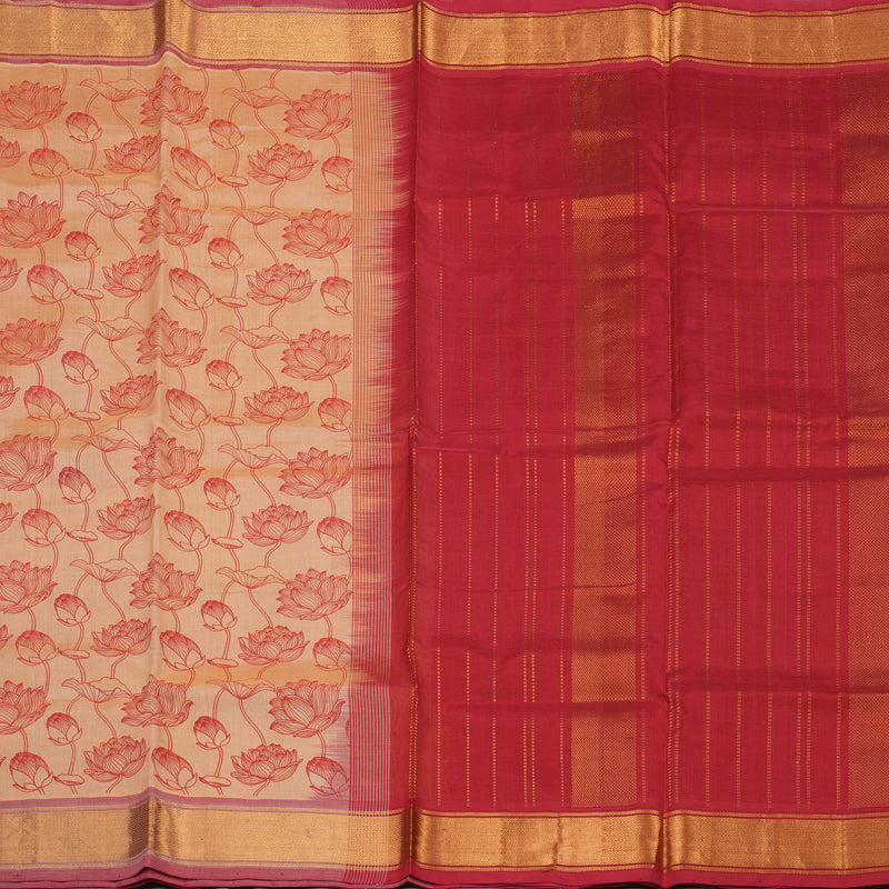 Hayagrivas Handloom Printed Silk Cotton Saree In Peach Orange with Red HBE233F1-3