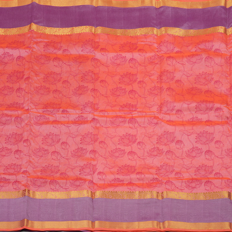 Hayagrivas Pure Silk Cotton Saree in Peach Orange with Purple Ganga Jamuna HBE233F2-1