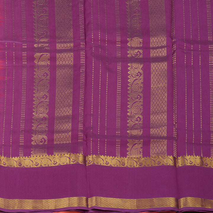 Hayagrivas Pure Silk Cotton Saree in Peach Orange with Purple Ganga Jamuna HBE233F2-1