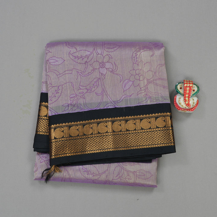 Hayagrivas Pure Printed Silk Cotton Saree in Lilac with Black HBE233F3-3