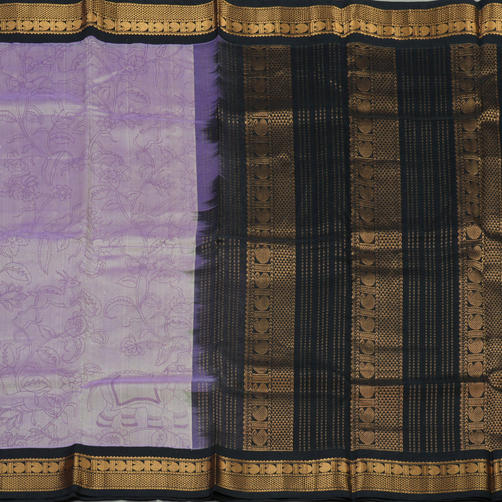 Hayagrivas Pure Printed Silk Cotton Saree in Lilac with Black HBE233F3-3