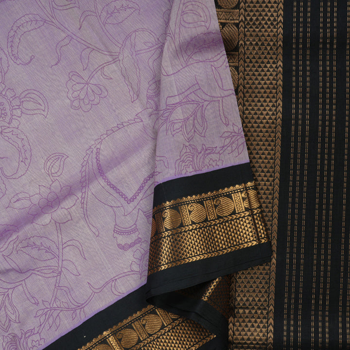 Hayagrivas Pure Printed Silk Cotton Saree in Lilac with Black HBE233F3-3
