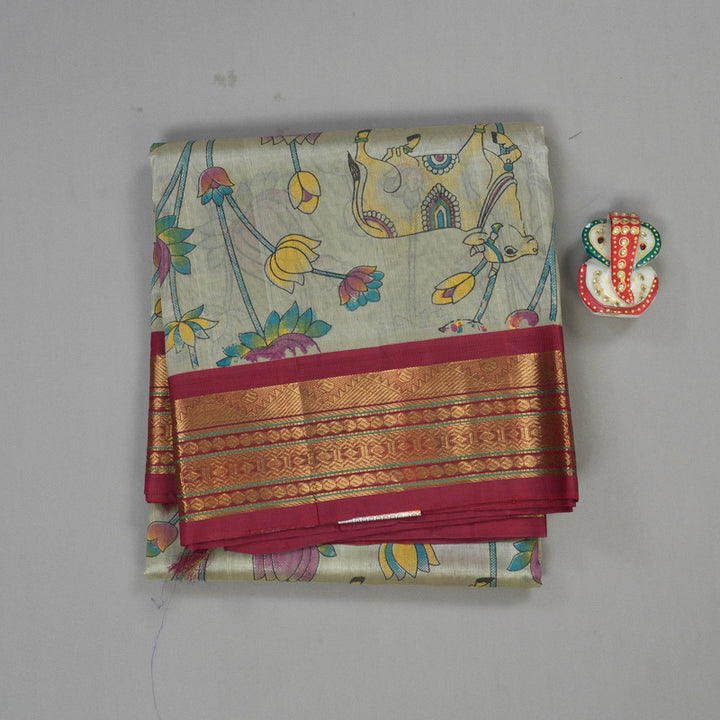 Hayagrivas Handloom Printed Silk cotton saree in Light Grey with Maroon HBE233F3-5