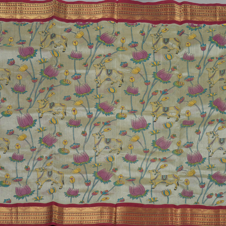 Hayagrivas Handloom Printed Silk cotton saree in Light Grey with Maroon HBE233F3-5