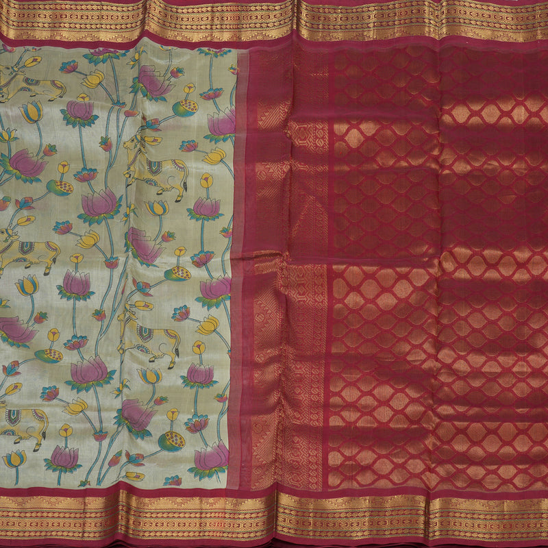 Hayagrivas Handloom Printed Silk cotton saree in Light Grey with Maroon HBE233F3-5