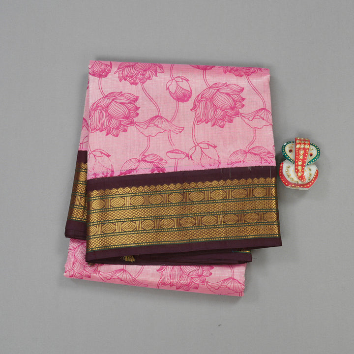 Hayagrivas Handloom Pure Printed Silk Cotton Saree in delicate Baby Pink with Wine Purple  HBE233F3-7