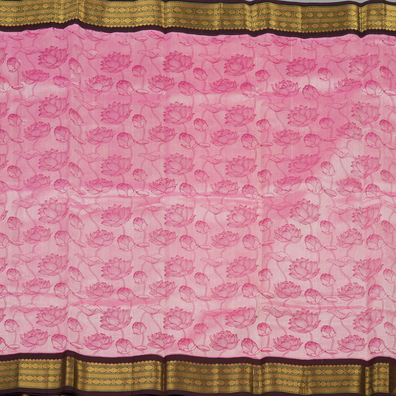 Hayagrivas Handloom Pure Printed Silk Cotton Saree in delicate Baby Pink with Wine Purple  HBE233F3-7