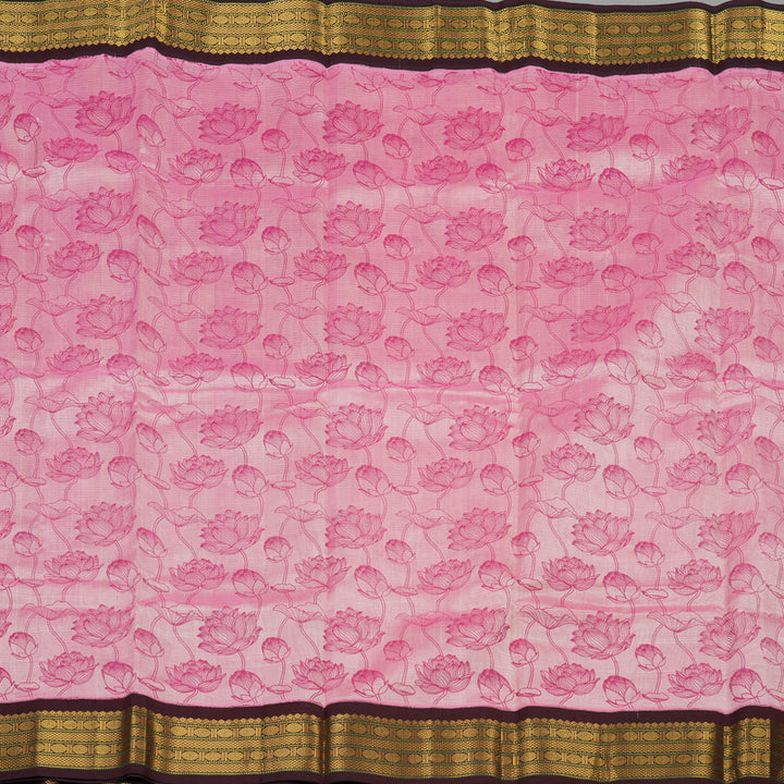 Hayagrivas Handloom Pure Printed Silk Cotton Saree in delicate Baby Pink with Wine Purple  HBE233F3-7