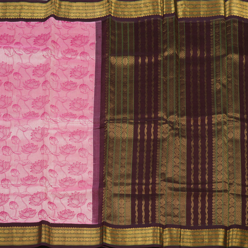 Hayagrivas Handloom Pure Printed Silk Cotton Saree in delicate Baby Pink with Wine Purple  HBE233F3-7