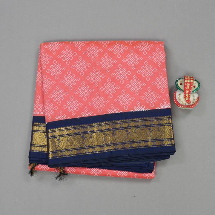 Hayagrivas Pure Silk Cotton Saree In Peach Pink with Navy Blue HBE233F3-9