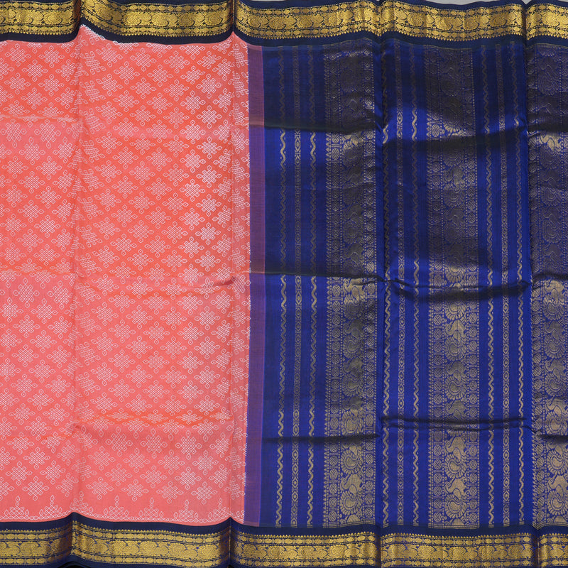 Hayagrivas Pure Silk Cotton Saree In Peach Pink with Navy Blue HBE233F3-9