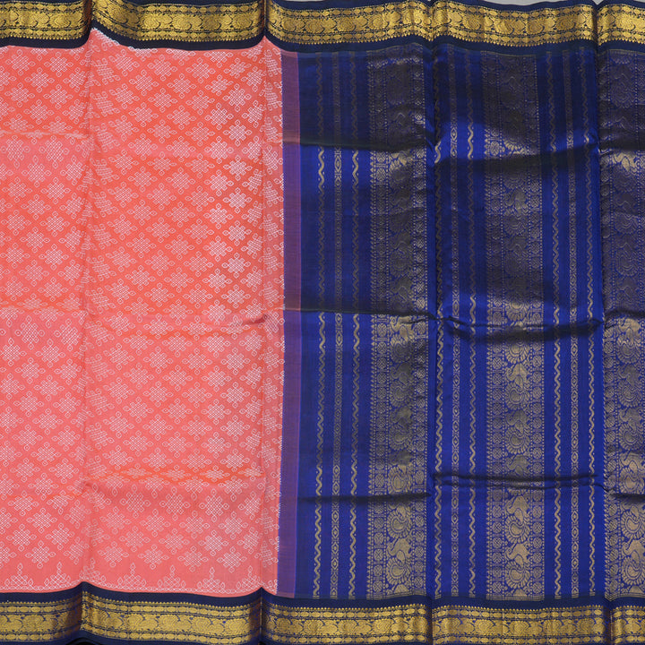 Hayagrivas Pure Silk Cotton Saree In Peach Pink with Navy Blue HBE233F3-9