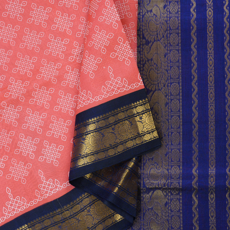 Hayagrivas Pure Silk Cotton Saree In Peach Pink with Navy Blue HBE233F3-9