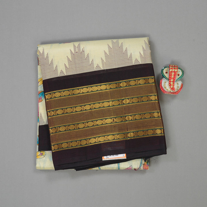 Hayagrivas Handloom Pure Printed Silk Cotton in Delicate Half white with Wine purple HBE233F4-1
