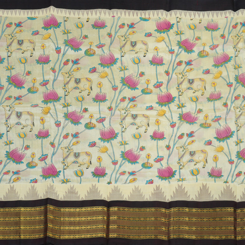 Hayagrivas Handloom Pure Printed Silk Cotton in Delicate Half white with Wine purple HBE233F4-1