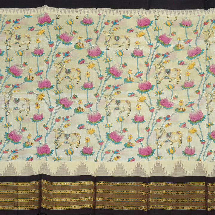 Hayagrivas Handloom Pure Printed Silk Cotton in Delicate Half white with Wine purple HBE233F4-1