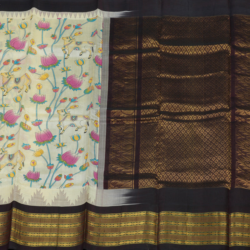 Hayagrivas Handloom Pure Printed Silk Cotton in Delicate Half white with Wine purple HBE233F4-1