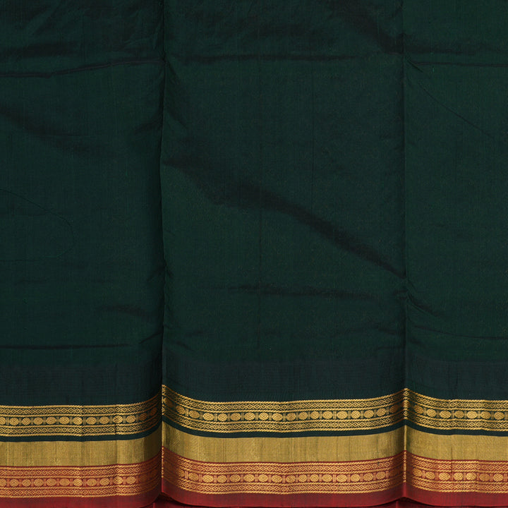 Hayagrivas Handloom Pure Printed Silk Cotton Saree In Half White with Bottle Green HBE233F4-2