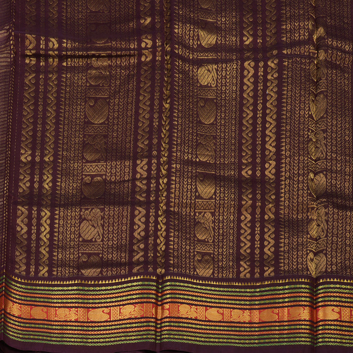 Hayagrivas Pure printed Silk Cotton Saree in subtle Beige with Wine Purple HBE233F5-1