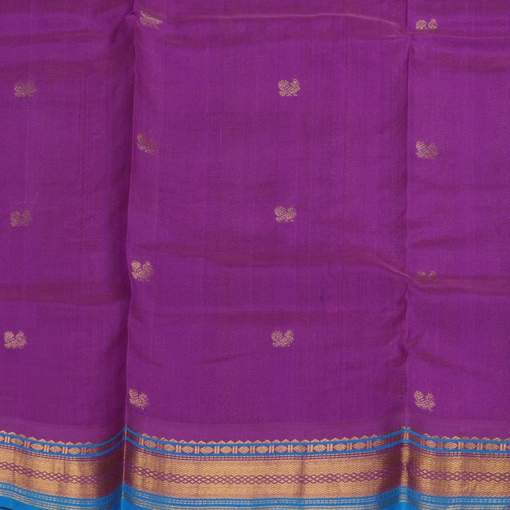 Hayagrivas Printed Pure Silk Cotton Saree Sea Blue with Purple  HBE233F6-3