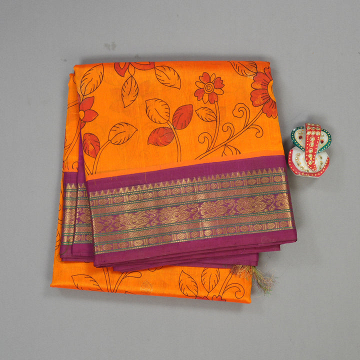 Hayagrivas Handloom Kanjivaram silk cotton saree in Mango yellow with Purple HBE233F6-4