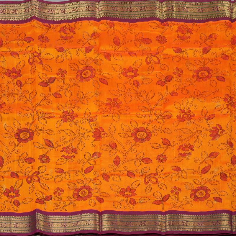 Hayagrivas Handloom Kanjivaram silk cotton saree in Mango yellow with Purple HBE233F6-4