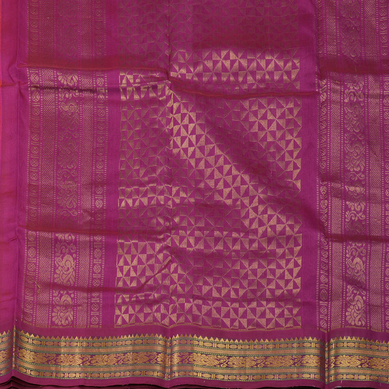 Hayagrivas Handloom Kanjivaram silk cotton saree in Mango yellow with Purple HBE233F6-4
