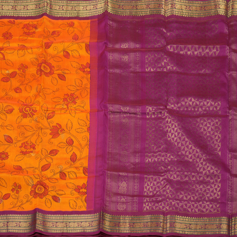Hayagrivas Handloom Kanjivaram silk cotton saree in Mango yellow with Purple HBE233F6-4