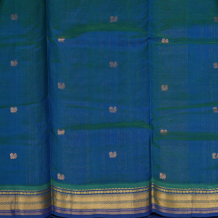 Hayagrivas Printed Pure Silk Cotton Saree in Parrot Green with Blue HBE233F6-5