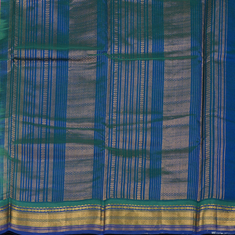 Hayagrivas Printed Pure Silk Cotton Saree in Parrot Green with Blue HBE233F6-5