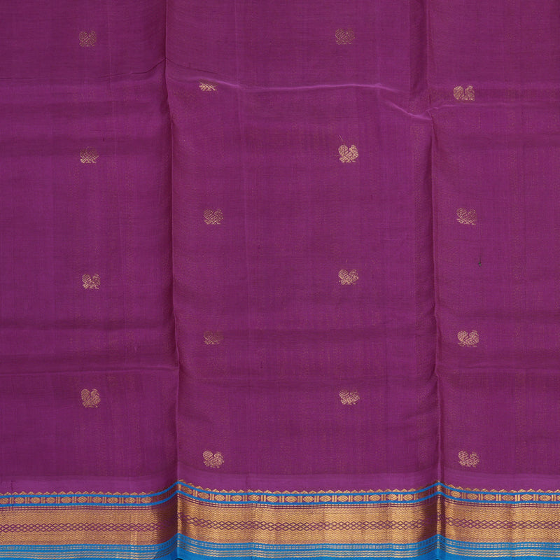 Hayagrivas Handloom Printed Silk Cotton Saree In Vibrant Orange with Purple HBE233F6-6