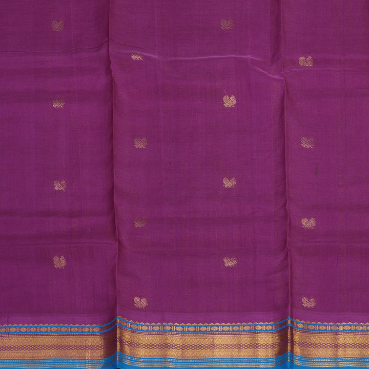 Hayagrivas Handloom Printed Silk Cotton Saree In Vibrant Orange with Purple HBE233F6-6