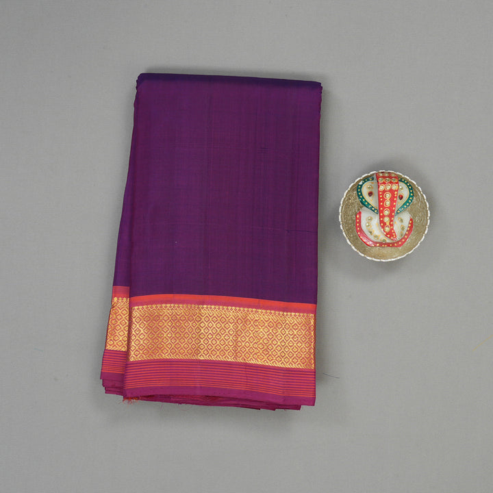 Hayagrivas Handloom Purple Kanjivaram Silk Saree with Orangish-Pink Border HBE30D1-4
