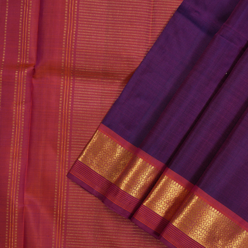 Hayagrivas Handloom Purple Kanjivaram Silk Saree with Orangish-Pink Border HBE30D1-4