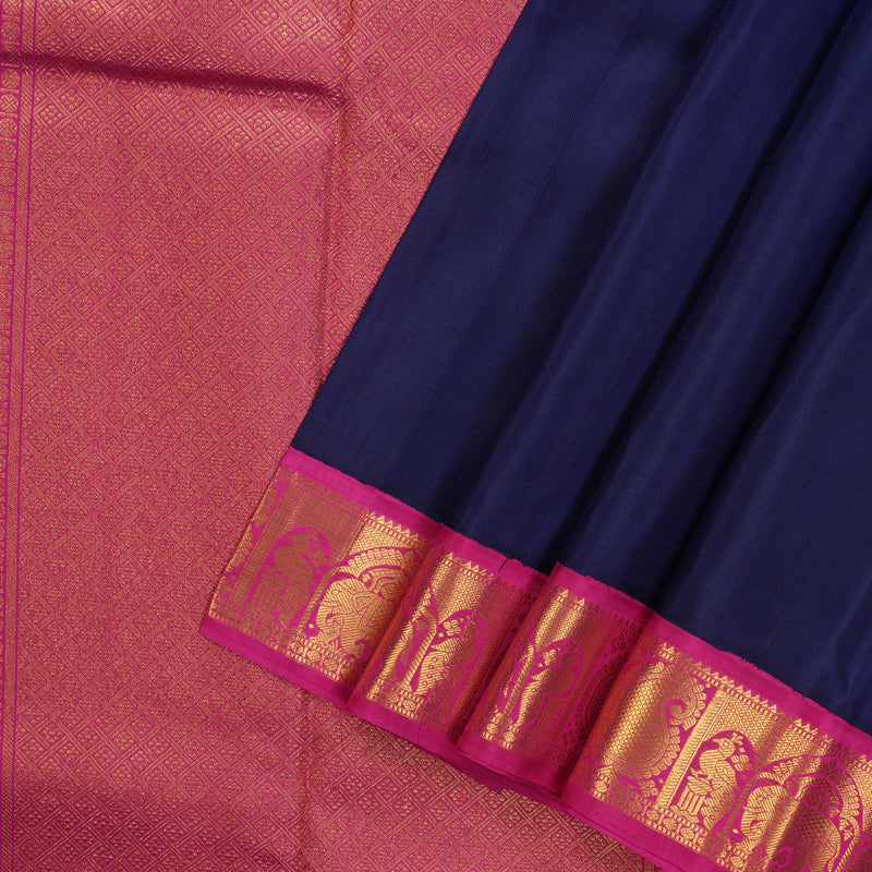 Hayagrivas Handloom Korvai Silk Saree in Navy Blue with Pink HBE357G17-1
