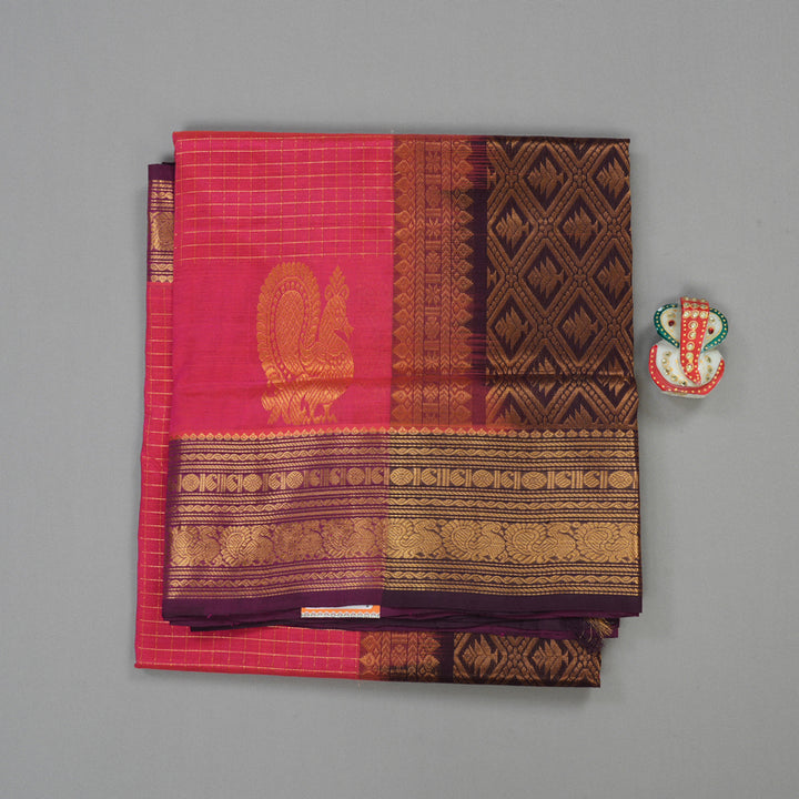 Hayagrivas Pure Silk Cotton Saree in Pink with Wine Purple KBE401E10-2