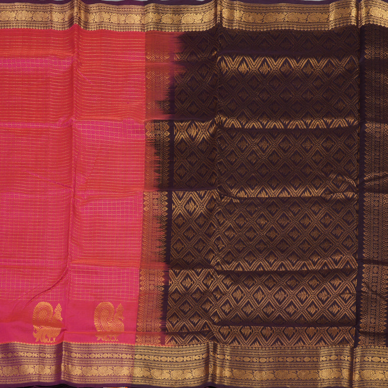 Hayagrivas Pure Silk Cotton Saree in Pink with Wine Purple KBE401E10-2