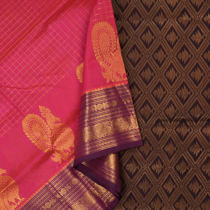 Hayagrivas Pure Silk Cotton Saree in Pink with Wine Purple KBE401E10-2
