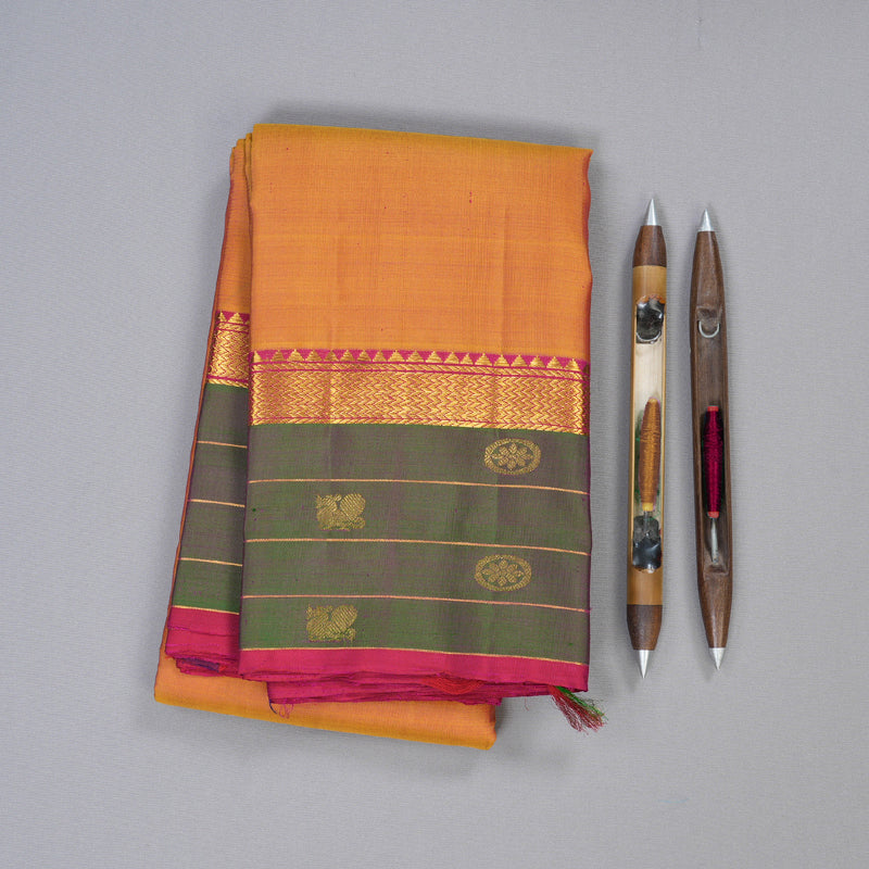 Hayagrivas Honey Mustard Handloom Kanjivaram Silk Saree with Mandhalir Border HBE4231A2-2